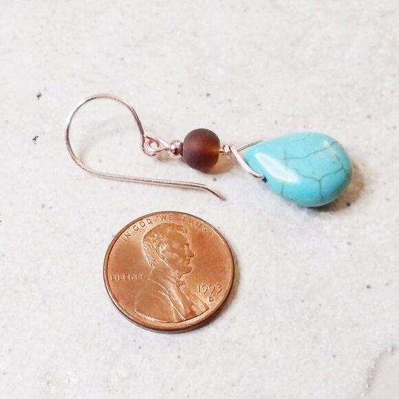 🎁🎁🎁 GIFT WORTHY ~ Beaded Bracelet + Earring Set! Turquoise + Brown + Rosegold - Picture 8 of 8